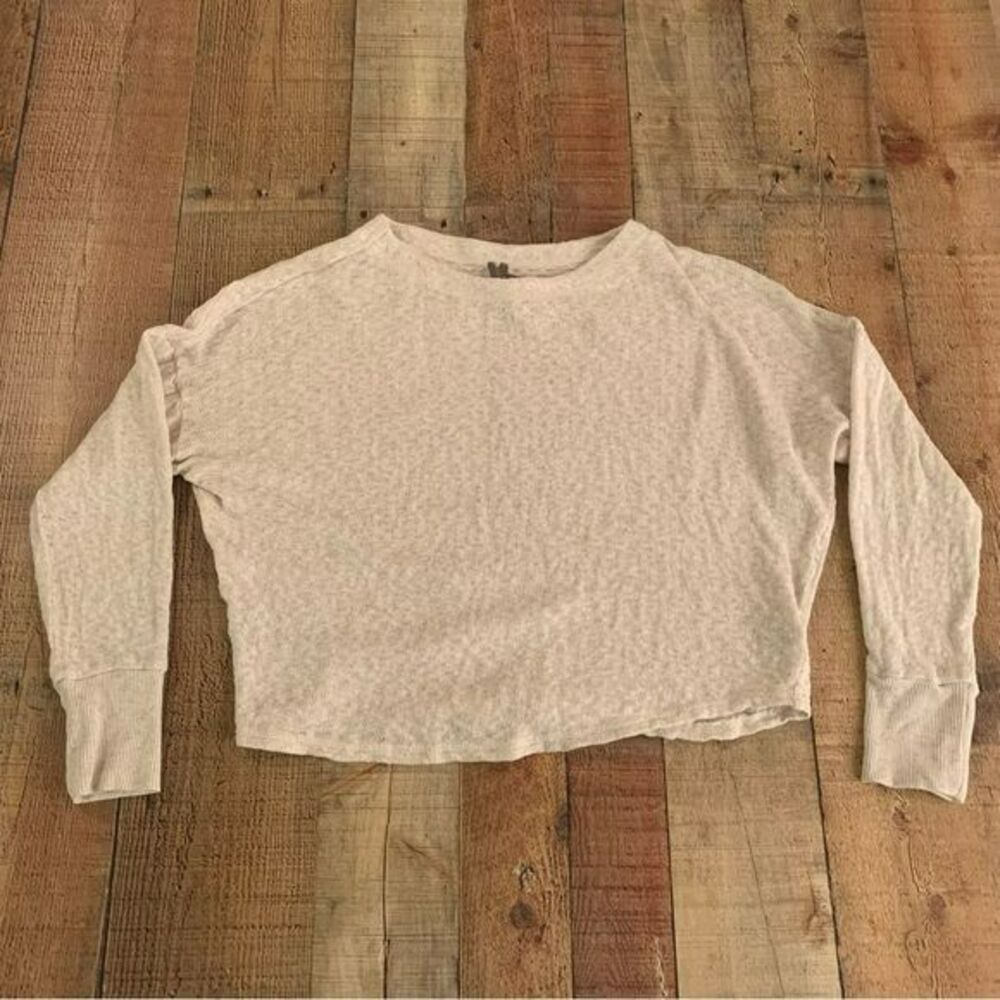 Anthropologie womens oversized long sleeve heathered light gray knit top -M
